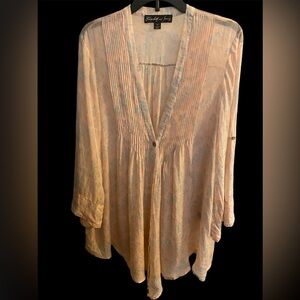 Elizabeth and James silk peach and light grey/blue design top